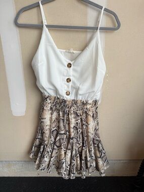 White Button Cami with Snake Print Skirt